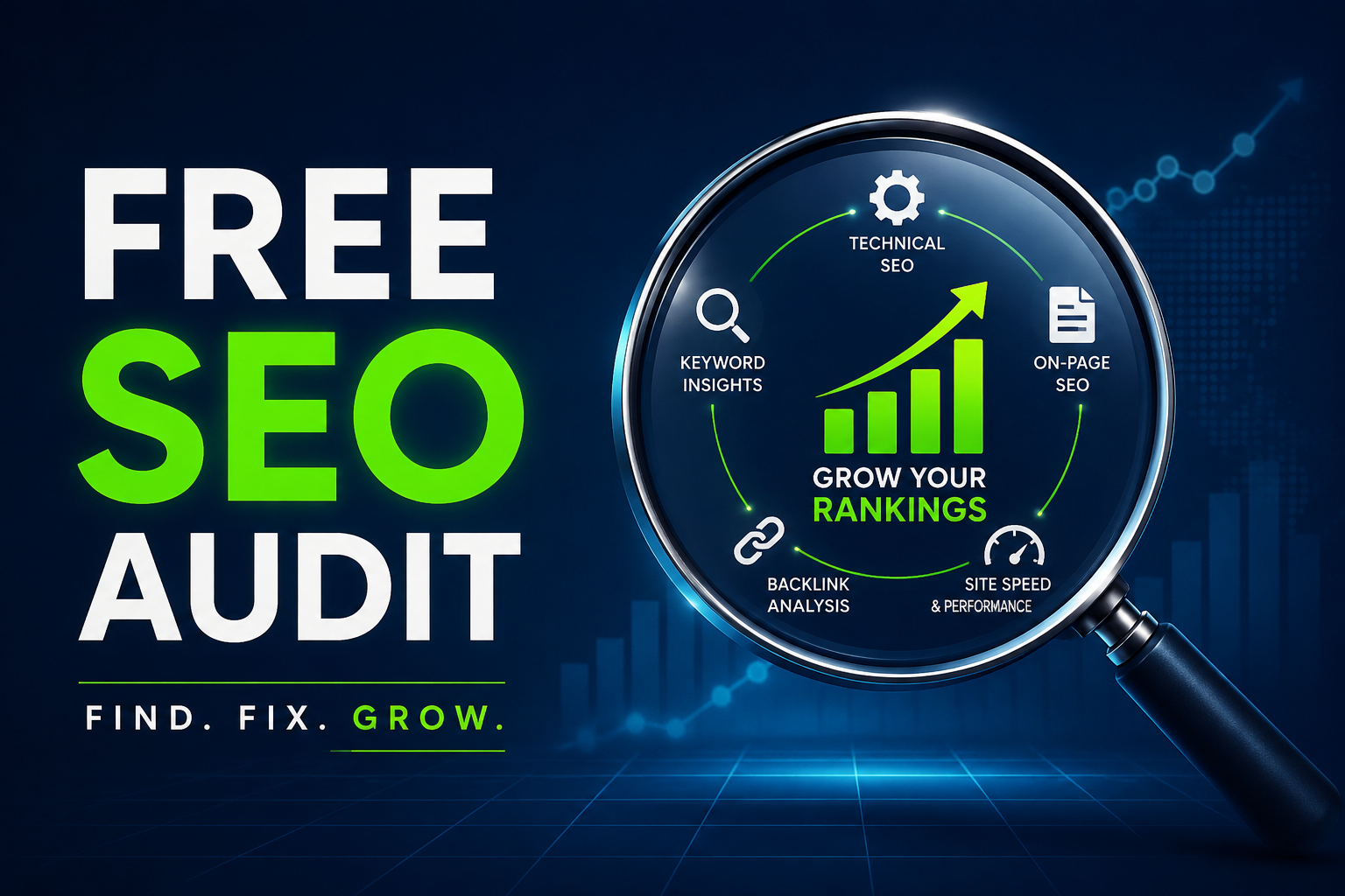 Free SEO Audit India — Find. Fix. Grow. — Keyword insights, technical SEO, on-page SEO, backlink analysis, site speed — Rank Spiders free website SEO analysis